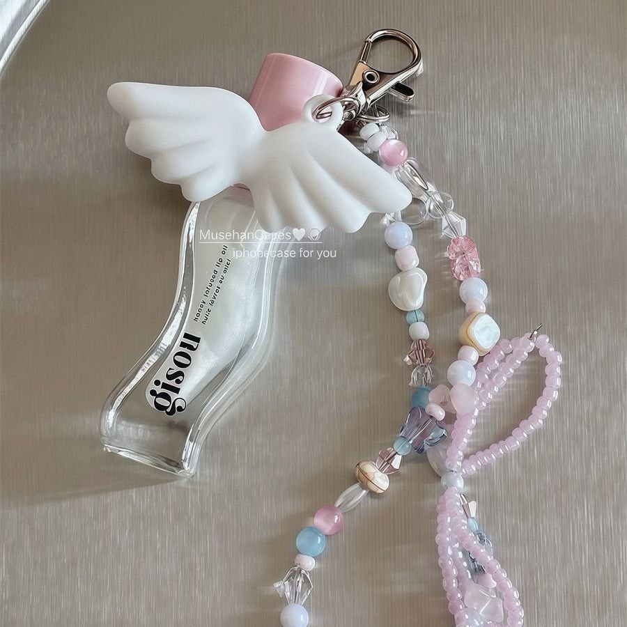 Retro Cute Angel Lipstick Holder Keychain, Portable Lip Gloss Case, Anti-Lost Bag Charm
