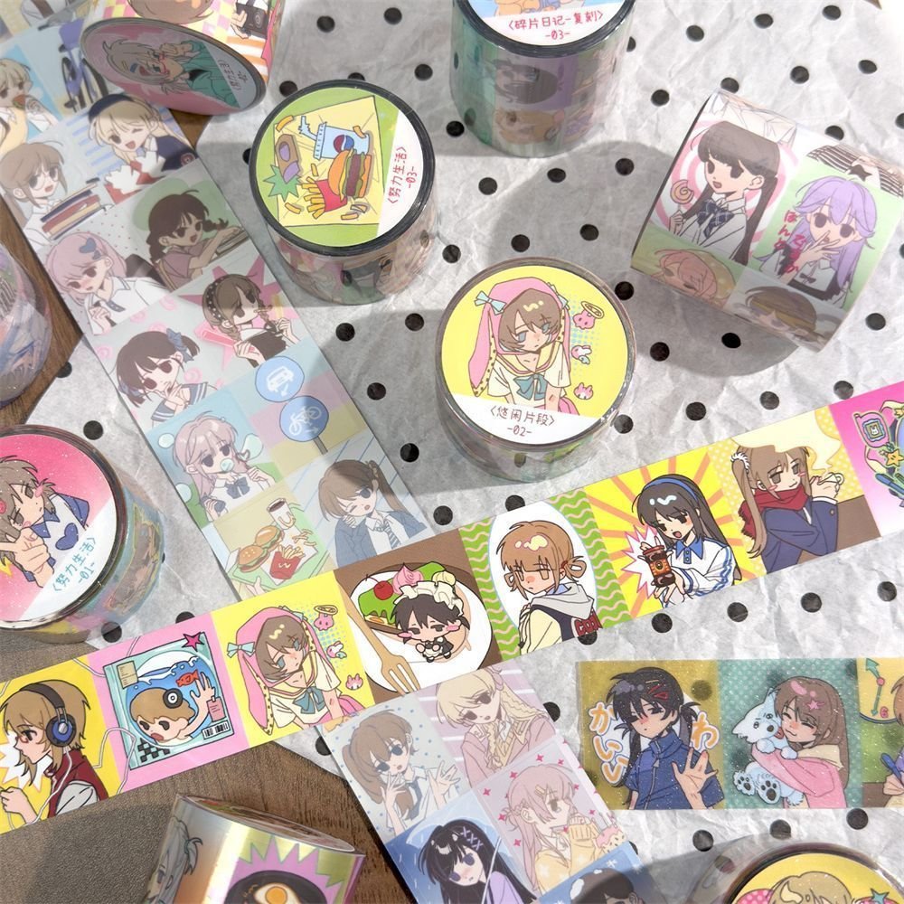 AGUGU Cute Girl Die-Cut Washi Tape โ Kawaii Character Journal Decoration Stickers