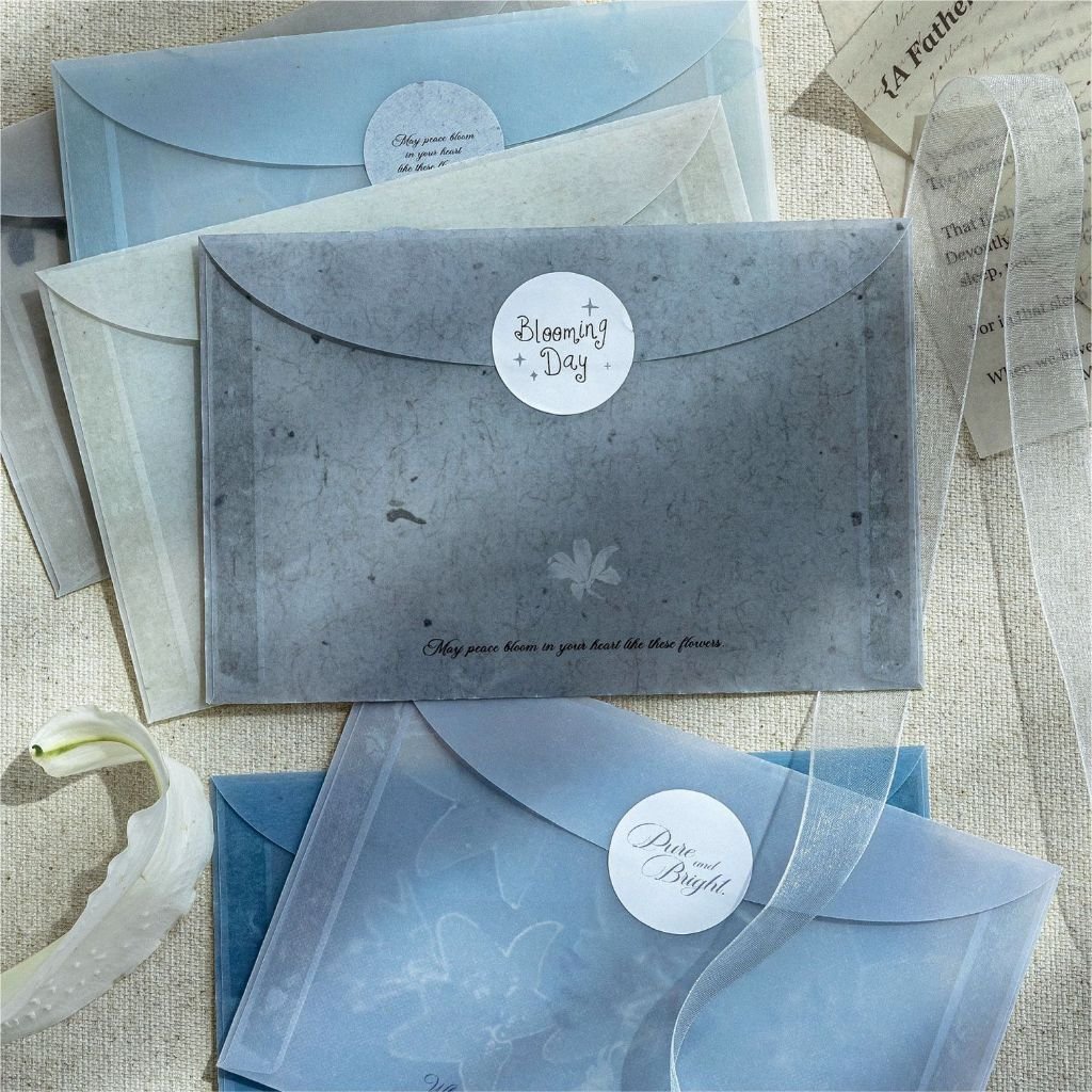 Lily Letter Silver Foil Vellum Envelope – Aesthetic Botanical Floral Valentine’s Love Letter Envelope