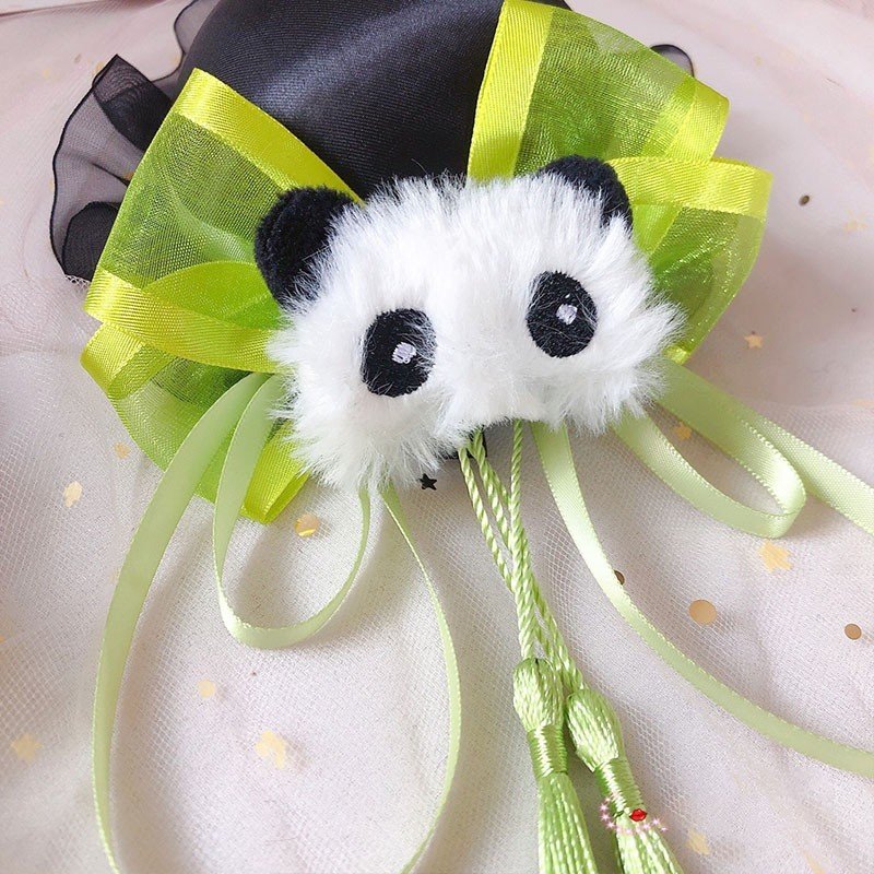 Handmade Panda Hair Bun Cover, Lolita Chinese Style Qipao Tassel Hair Clip, Chun-Li Bun Headpiece - Image 2