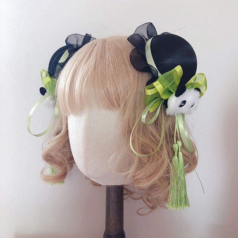 Handmade Panda Hair Bun Cover, Lolita Chinese Style Qipao Tassel Hair Clip, Chun-Li Bun Headpiece