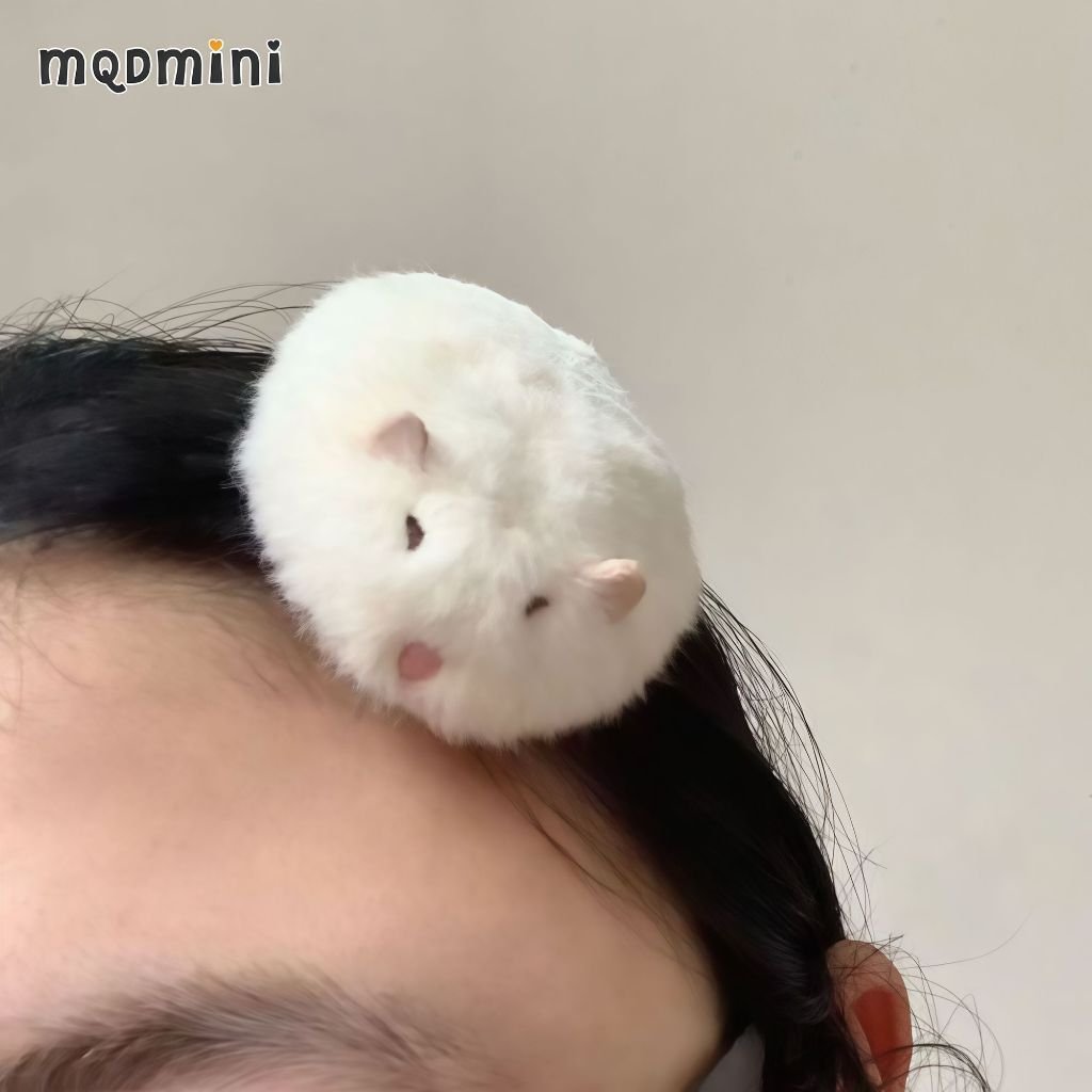 Mini Cute Plush Hamster Hair Clip, Fluffy Soft Kawaii Mouse Hairpin, Japanese Style Side Hair Clip