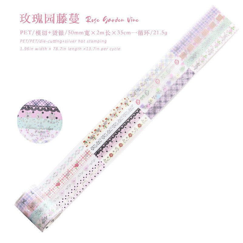 PET 3D Silver Foil Tape Cocoa Rose House Vintage-Style Versatile Journal DIY Background Decorative Stickers - Image 8