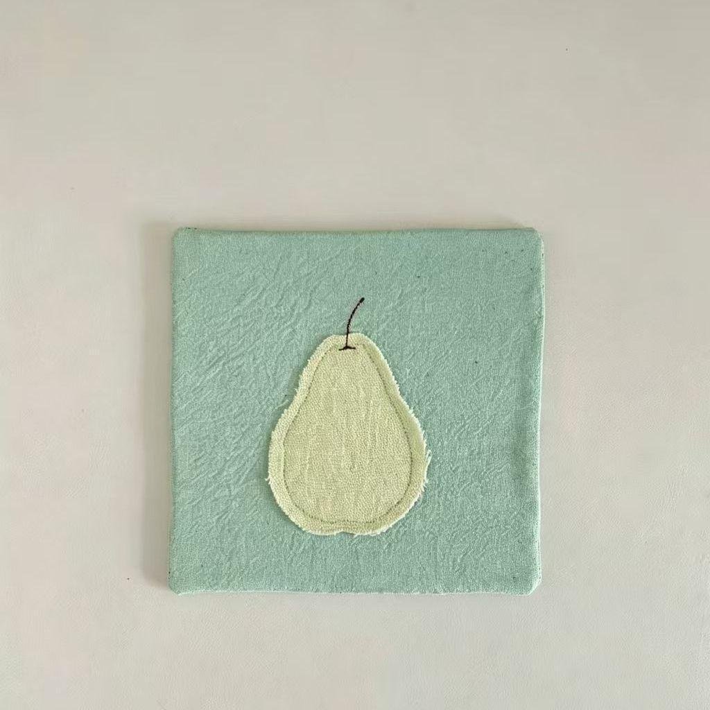 Fresh Fabric Coaster Cute Bird & Green Apple Design, Embroidered Patchwork Table Decor Heat-Resistant Daily Homeware - Image 4