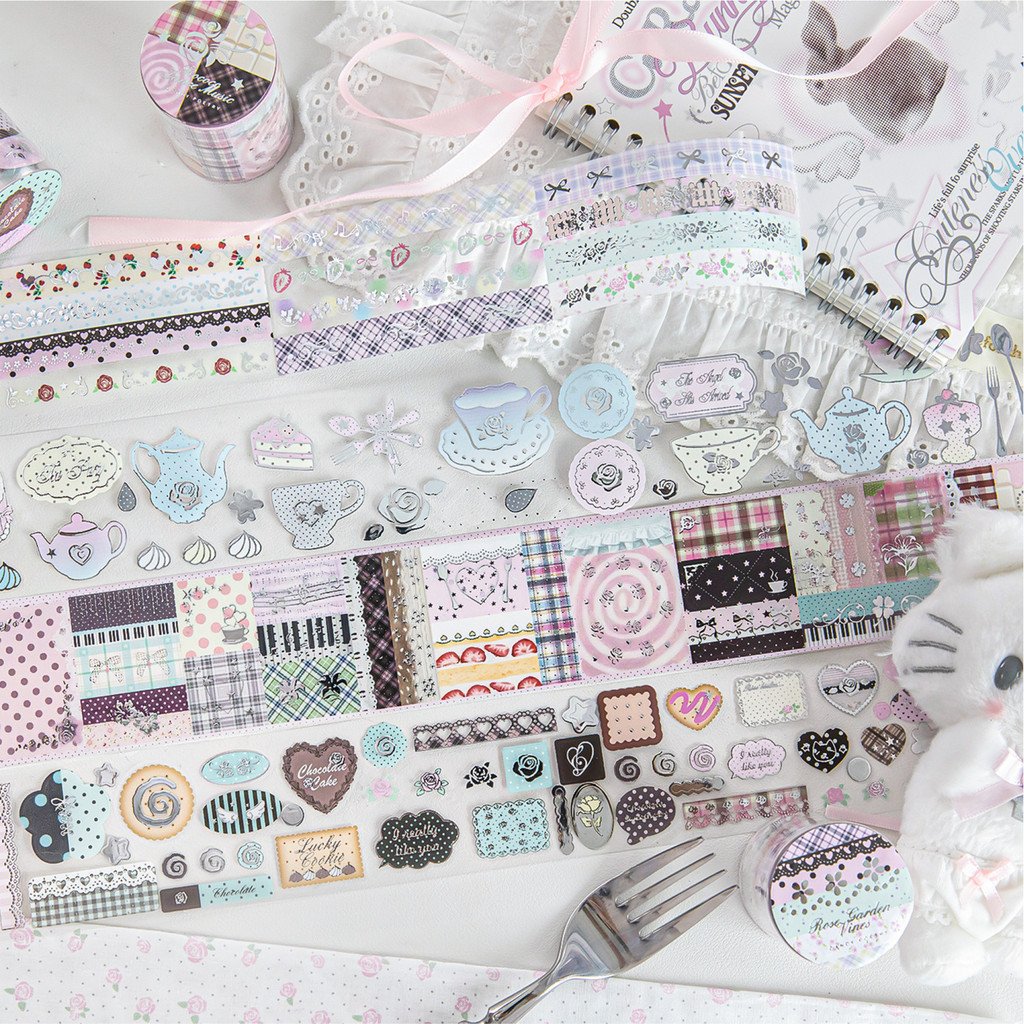 PET 3D Silver Foil Tape Cocoa Rose House Vintage-Style Versatile Journal DIY Background Decorative Stickers
