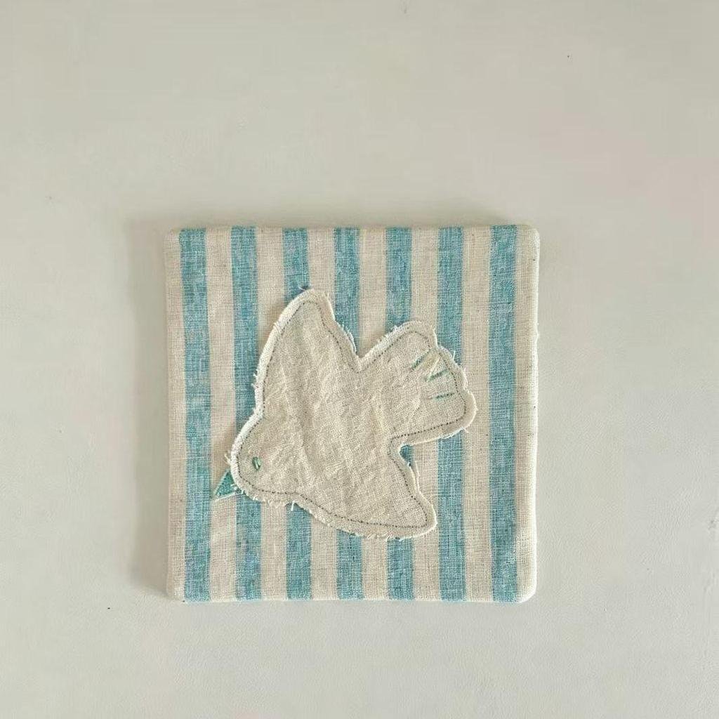 Fresh Fabric Coaster Cute Bird & Green Apple Design, Embroidered Patchwork Table Decor Heat-Resistant Daily Homeware - Image 3
