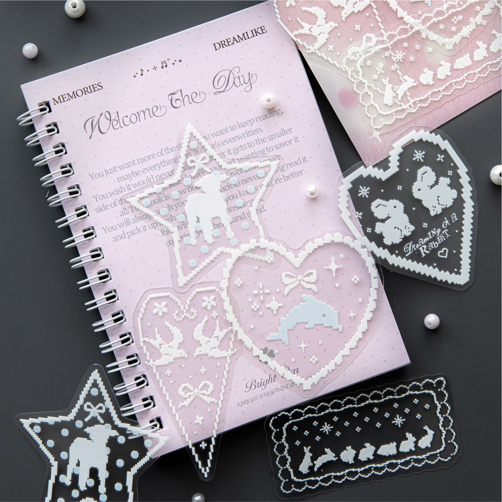 Transfer Sticker Pack Retro Pixel Lace Patterns DIY Journal Collage Decor - Image 4