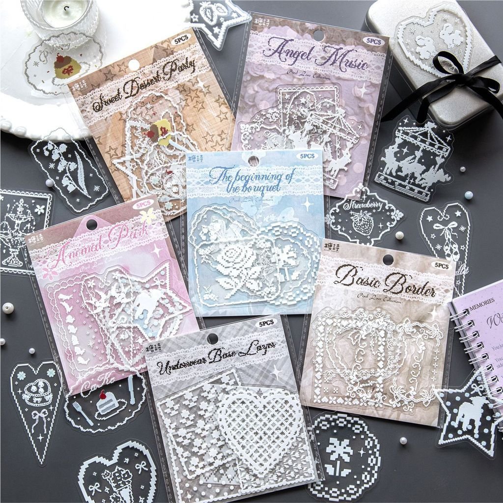 Transfer Sticker Pack Retro Pixel Lace Patterns DIY Journal Collage Decor - Image 3