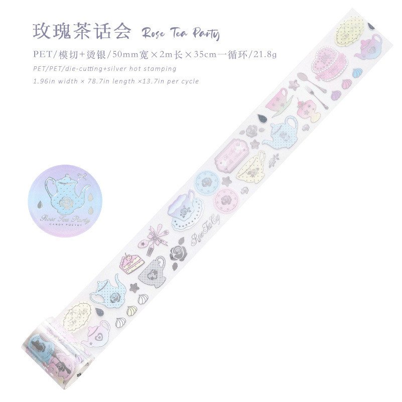 PET 3D Silver Foil Tape Cocoa Rose House Vintage-Style Versatile Journal DIY Background Decorative Stickers - Image 7